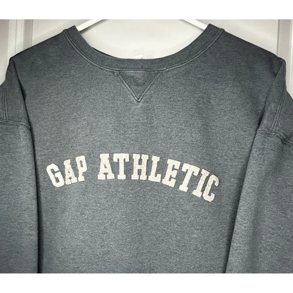Vintage 90's Gap Athletic Embroidery Spell Out‎ Grey Crewneck Sweatshirt Mens XL